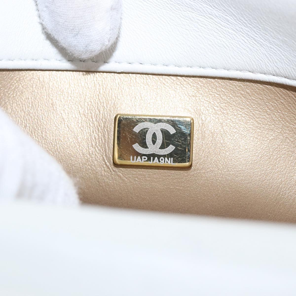 CHANEL Matelasse Chain Shoulder Bag Lamb Skin 2way White Gold CC Auth 185768SAM