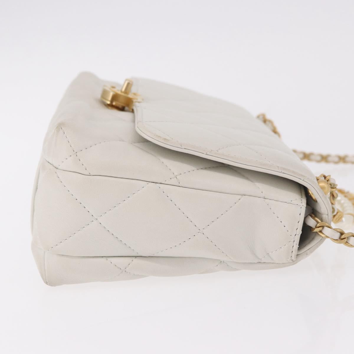 CHANEL Matelasse Chain Shoulder Bag Lamb Skin 2way White Gold CC Auth 185768SAM