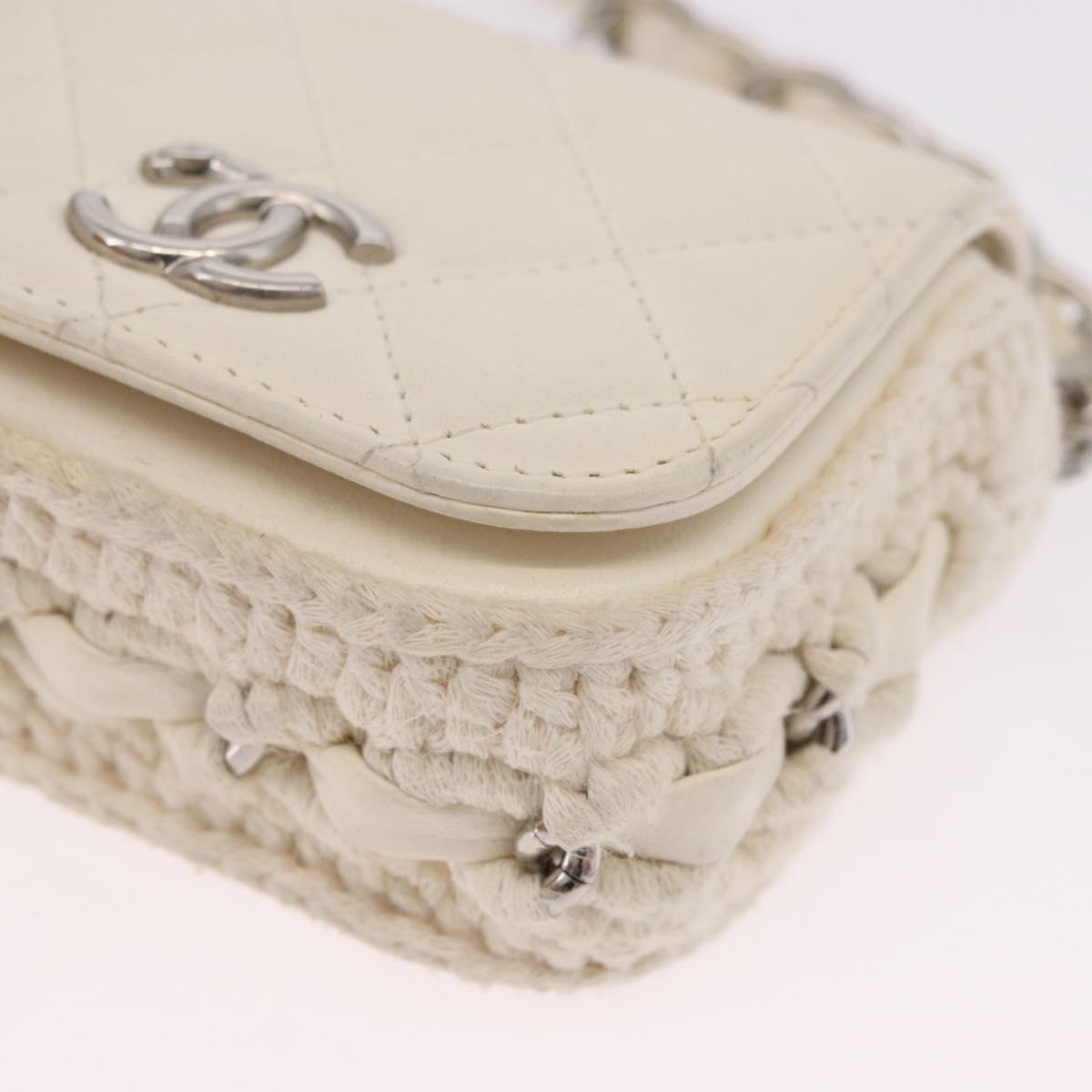 CHANEL Matelasse Chain Shoulder Bag Lamb Skin White Silver CC Auth 185770SAM