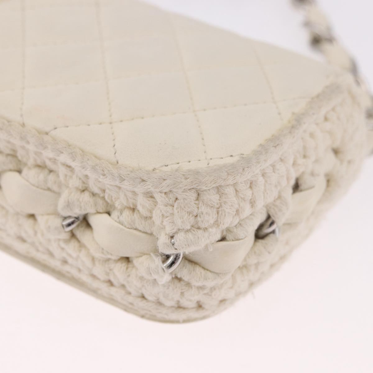 CHANEL Matelasse Chain Shoulder Bag Lamb Skin White Silver CC Auth 185770SAM