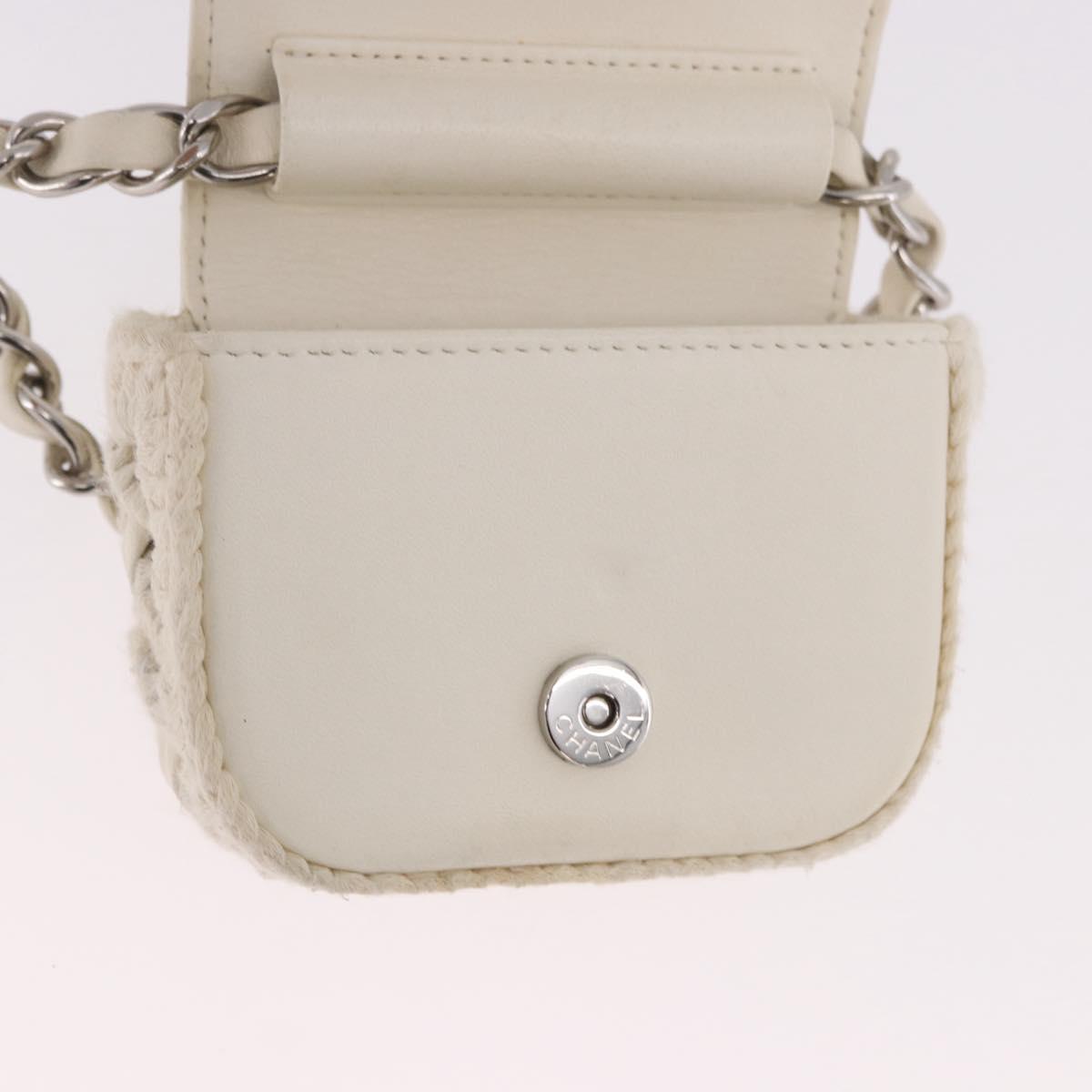 CHANEL Matelasse Chain Shoulder Bag Lamb Skin White Silver CC Auth 185770SAM