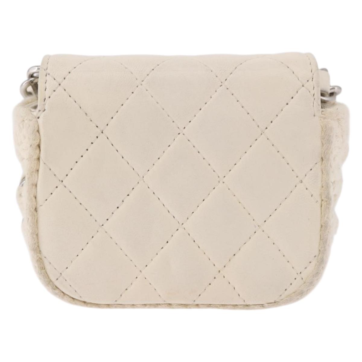 CHANEL Matelasse Chain Shoulder Bag Lamb Skin White Silver CC Auth 185770SAM