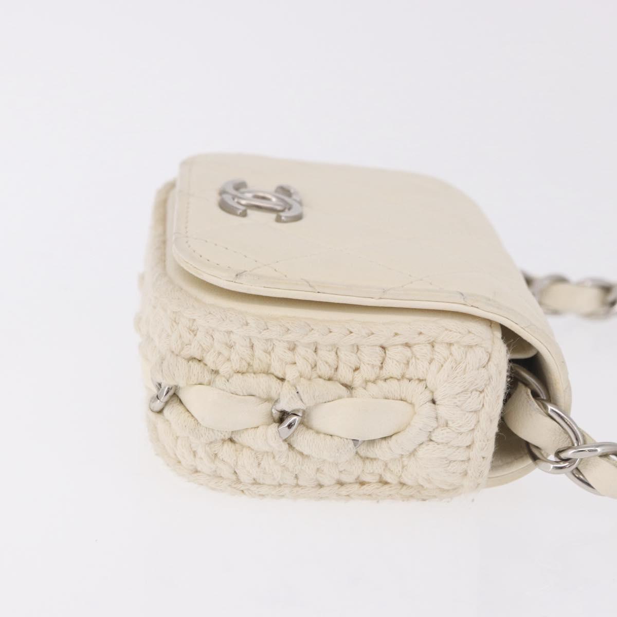 CHANEL Matelasse Chain Shoulder Bag Lamb Skin White Silver CC Auth 185770SAM