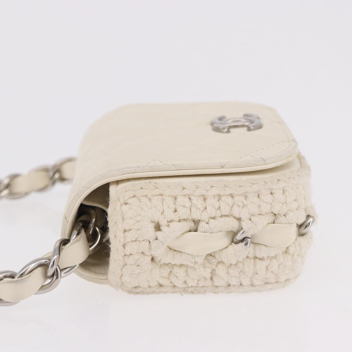 CHANEL Matelasse Chain Shoulder Bag Lamb Skin White Silver CC Auth 185770SAM