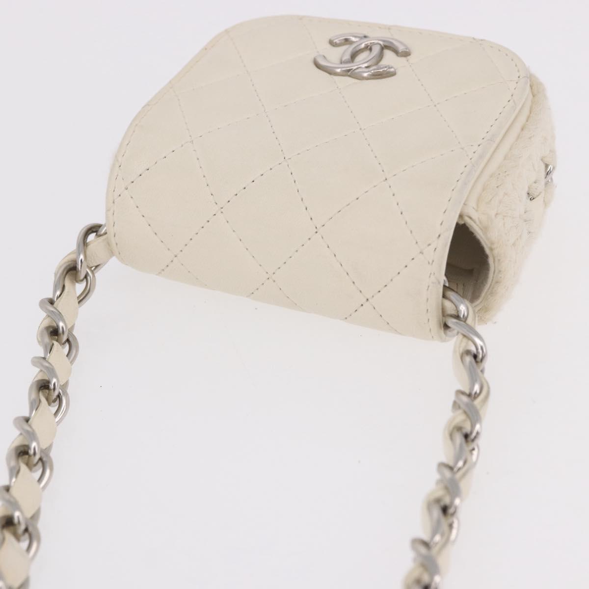 CHANEL Matelasse Chain Shoulder Bag Lamb Skin White Silver CC Auth 185770SAM