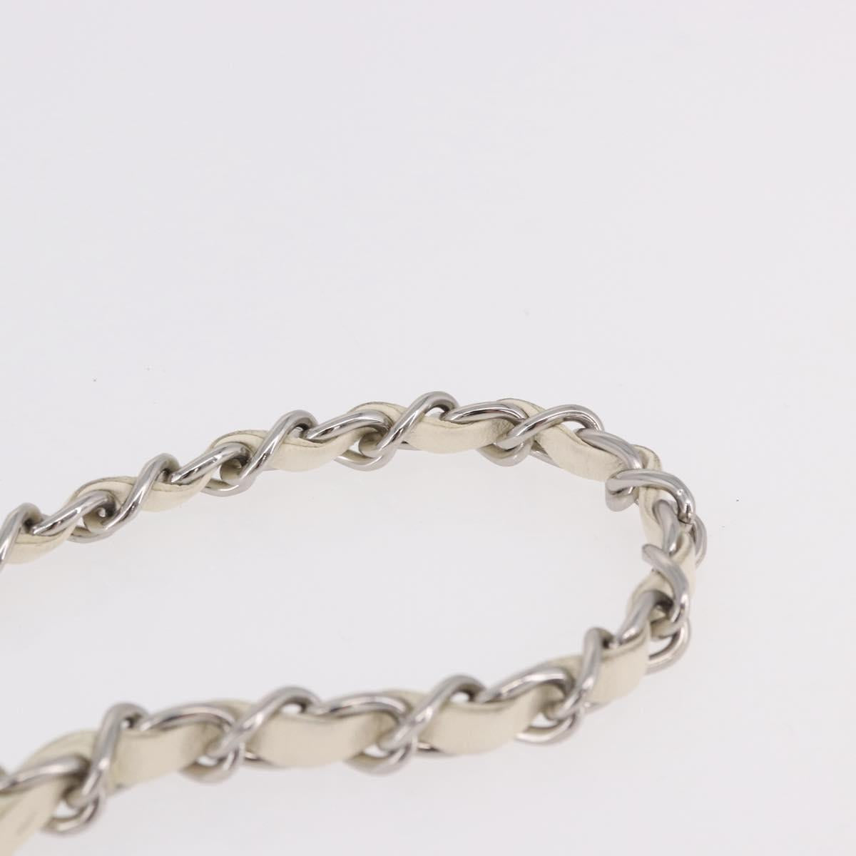 CHANEL Matelasse Chain Shoulder Bag Lamb Skin White Silver CC Auth 185770SAM
