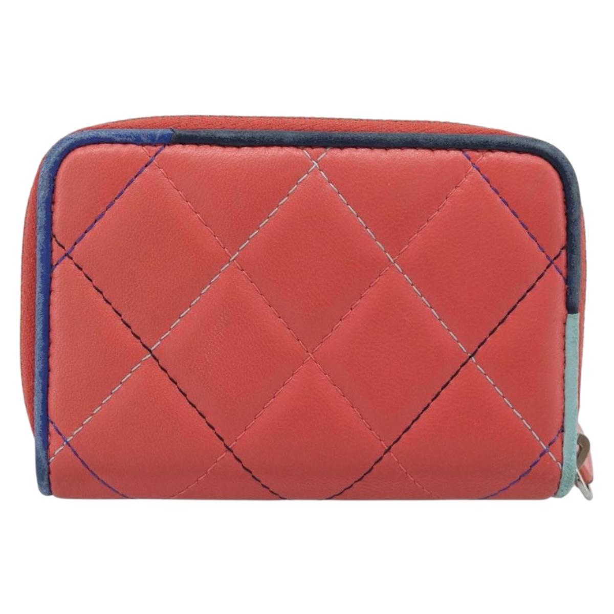 CHANEL Matelasse Coin Purse Lamb Skin Pink Silver CC Auth 185777A