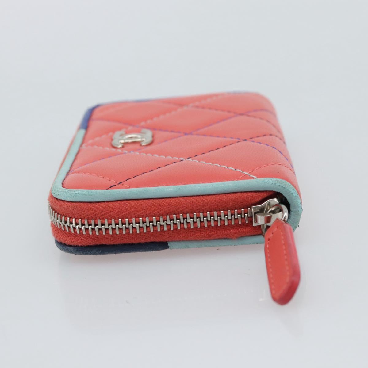 CHANEL Matelasse Coin Purse Lamb Skin Pink Silver CC Auth 185777A