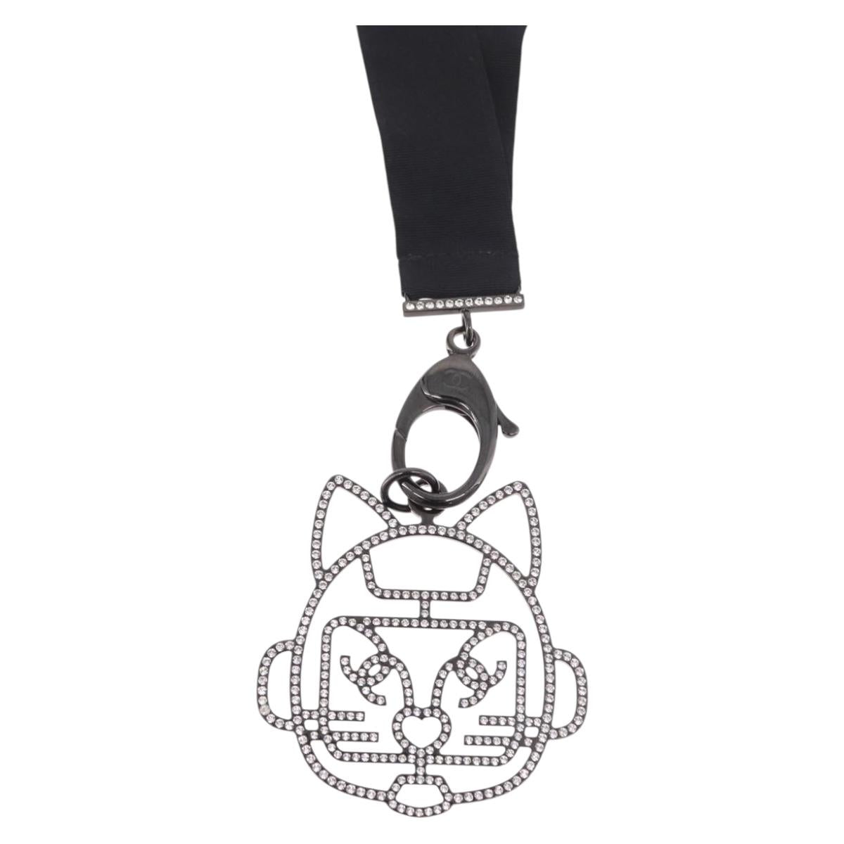 CHANEL Cat Robot Necklace metal Black CC Auth 185784M