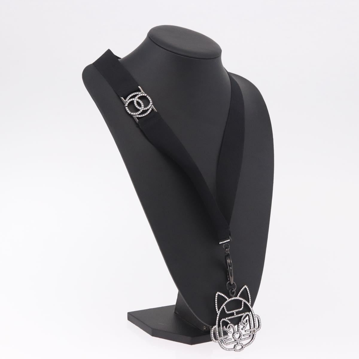 CHANEL Cat Robot Necklace metal Black CC Auth 185784M