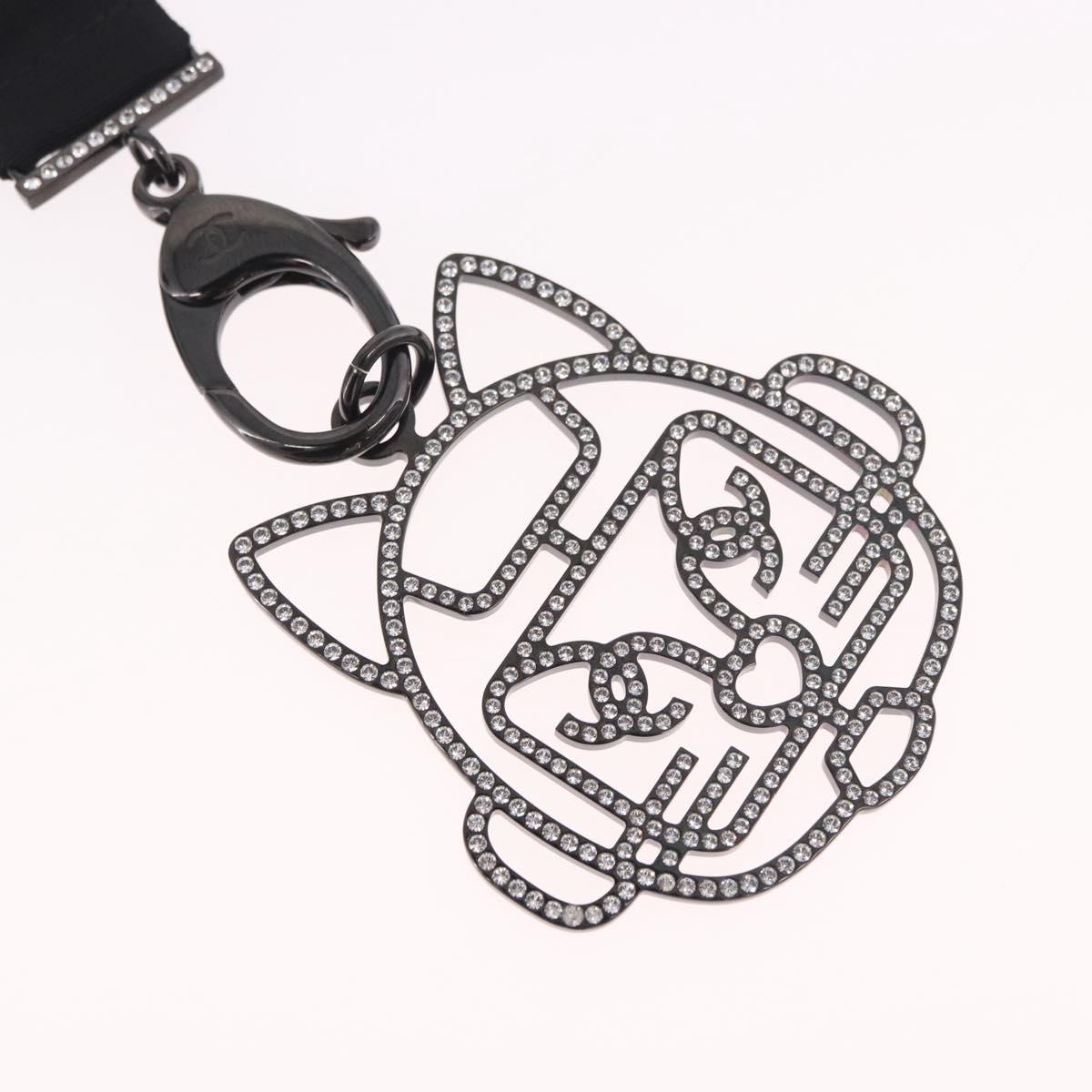 CHANEL Cat Robot Necklace metal Black CC Auth 185784M