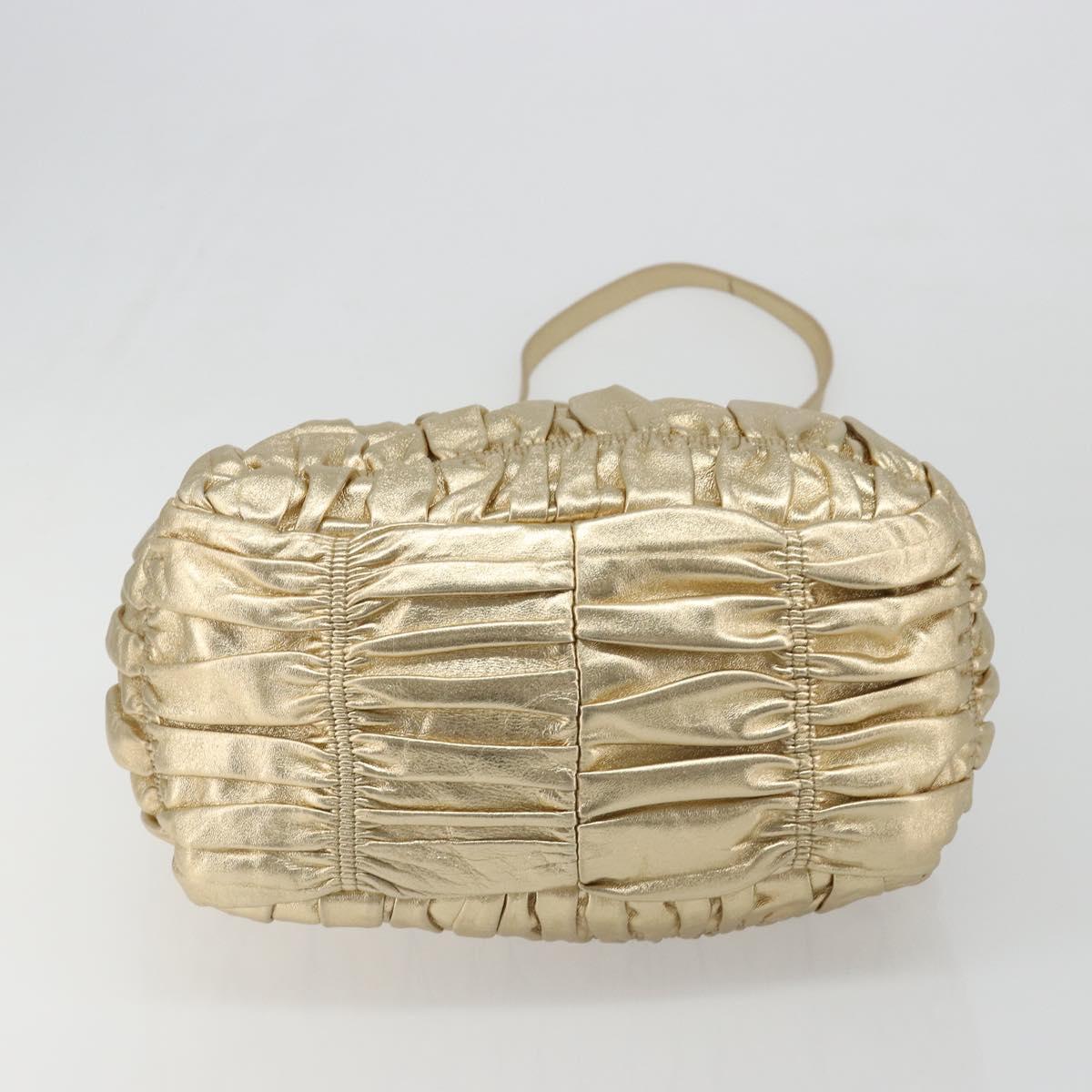 PRADA Hand Bag Leather 2way Gold Tone Gold Auth 185803V