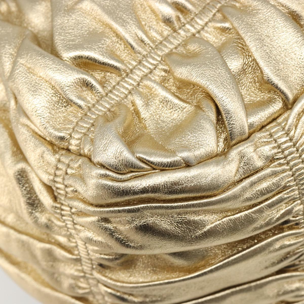 PRADA Hand Bag Leather 2way Gold Tone Gold Auth 185803V
