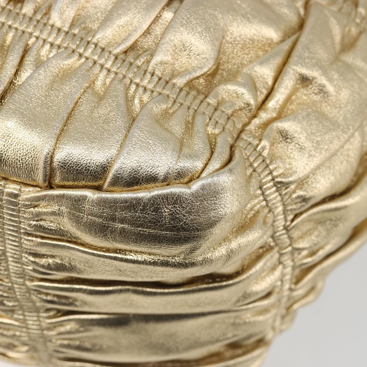 PRADA Hand Bag Leather 2way Gold Tone Gold Auth 185803V