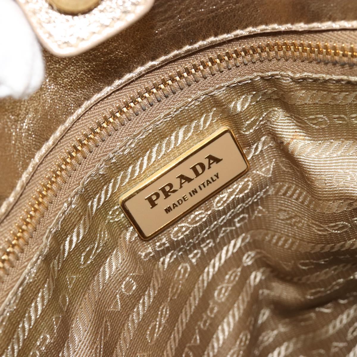 PRADA Hand Bag Leather 2way Gold Tone Gold Auth 185803V