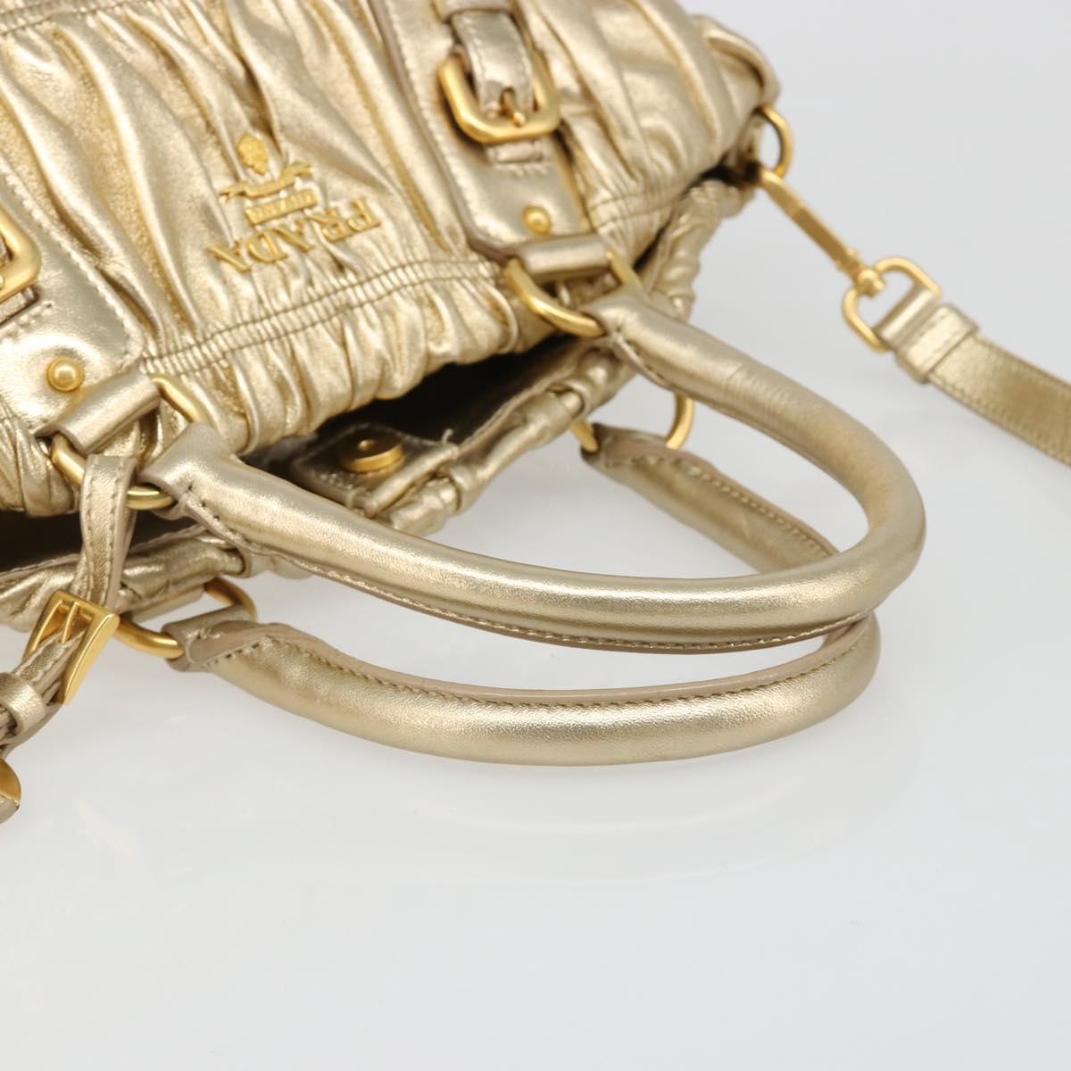 PRADA Hand Bag Leather 2way Gold Tone Gold Auth 185803V