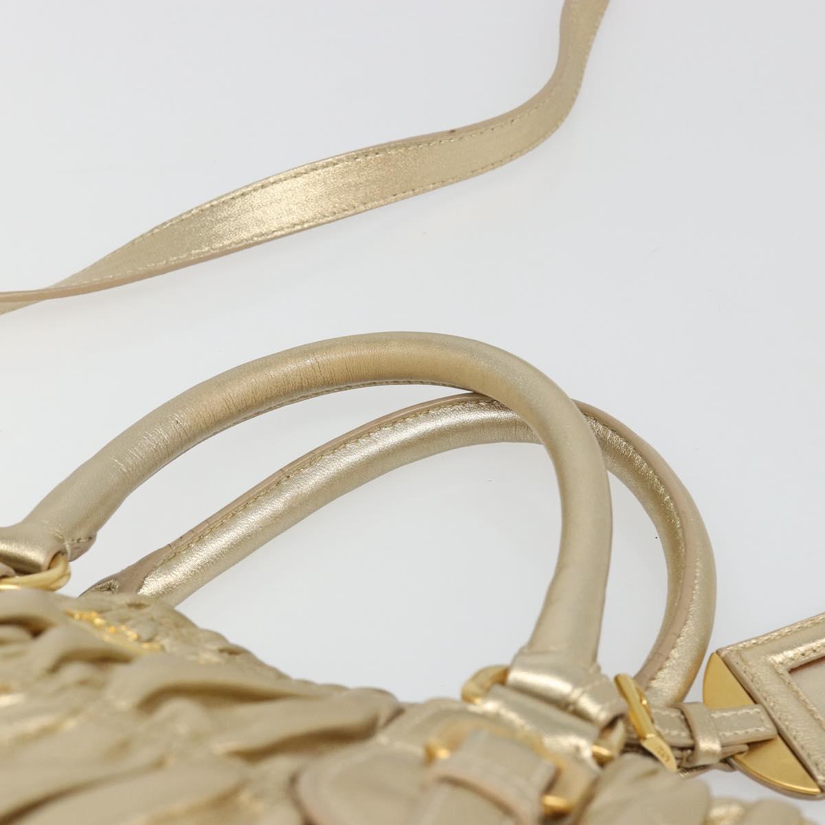 PRADA Hand Bag Leather 2way Gold Tone Gold Auth 185803V