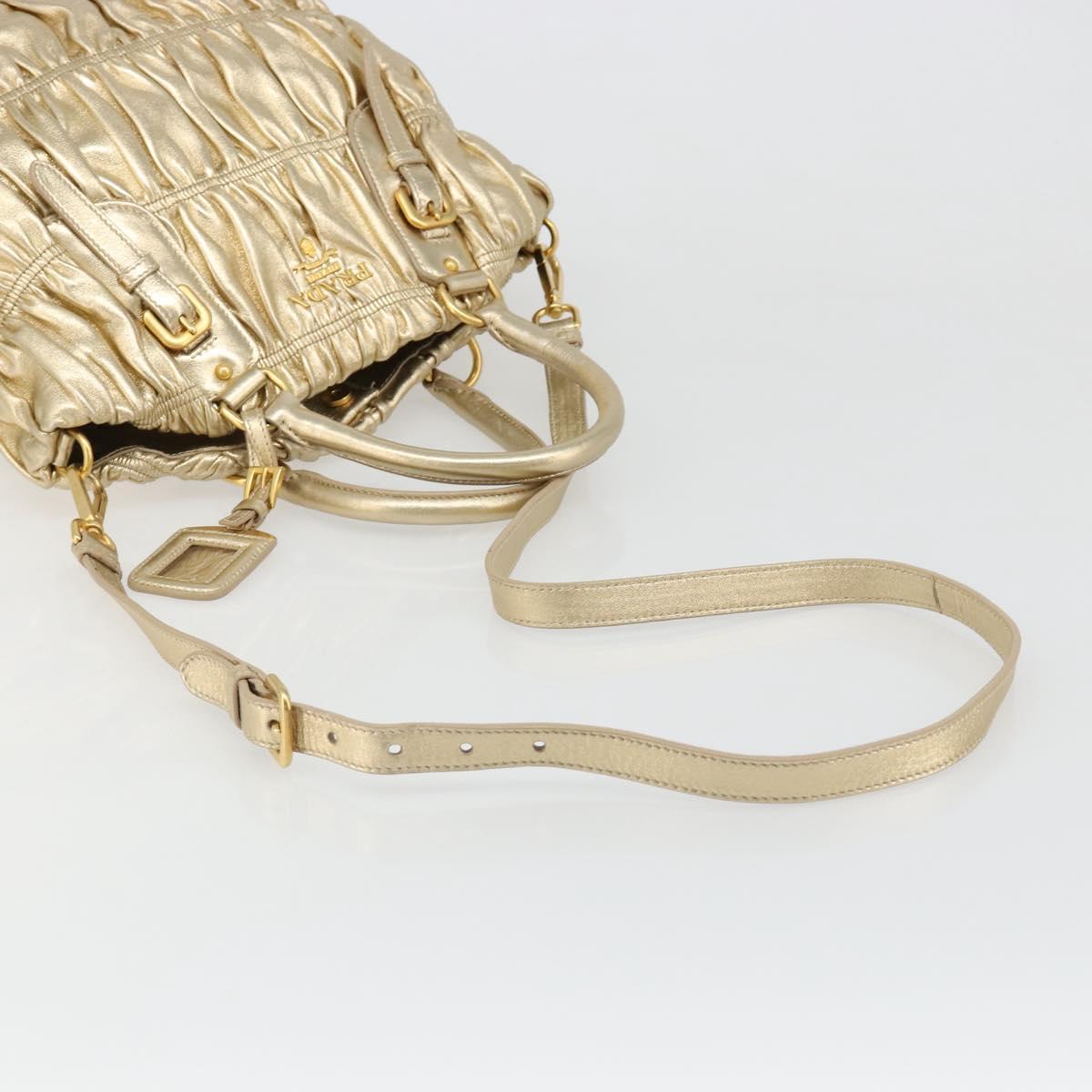 PRADA Hand Bag Leather 2way Gold Tone Gold Auth 185803V