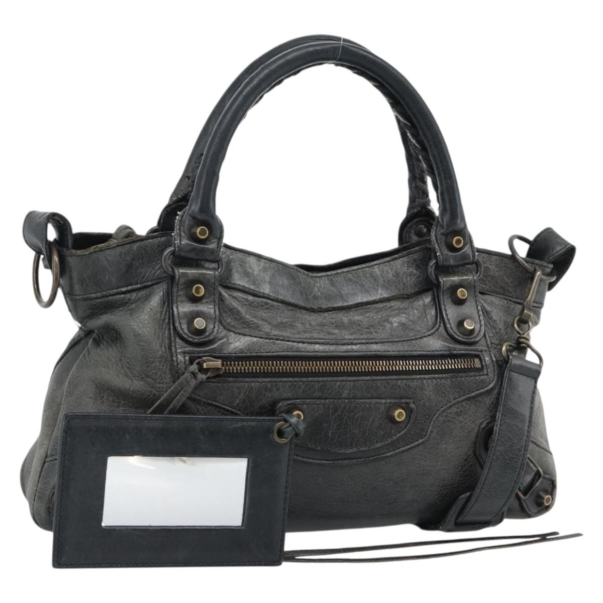 BALENCIAGA The First Hand Bag Leather 2way Gray 103208 Auth 185804A