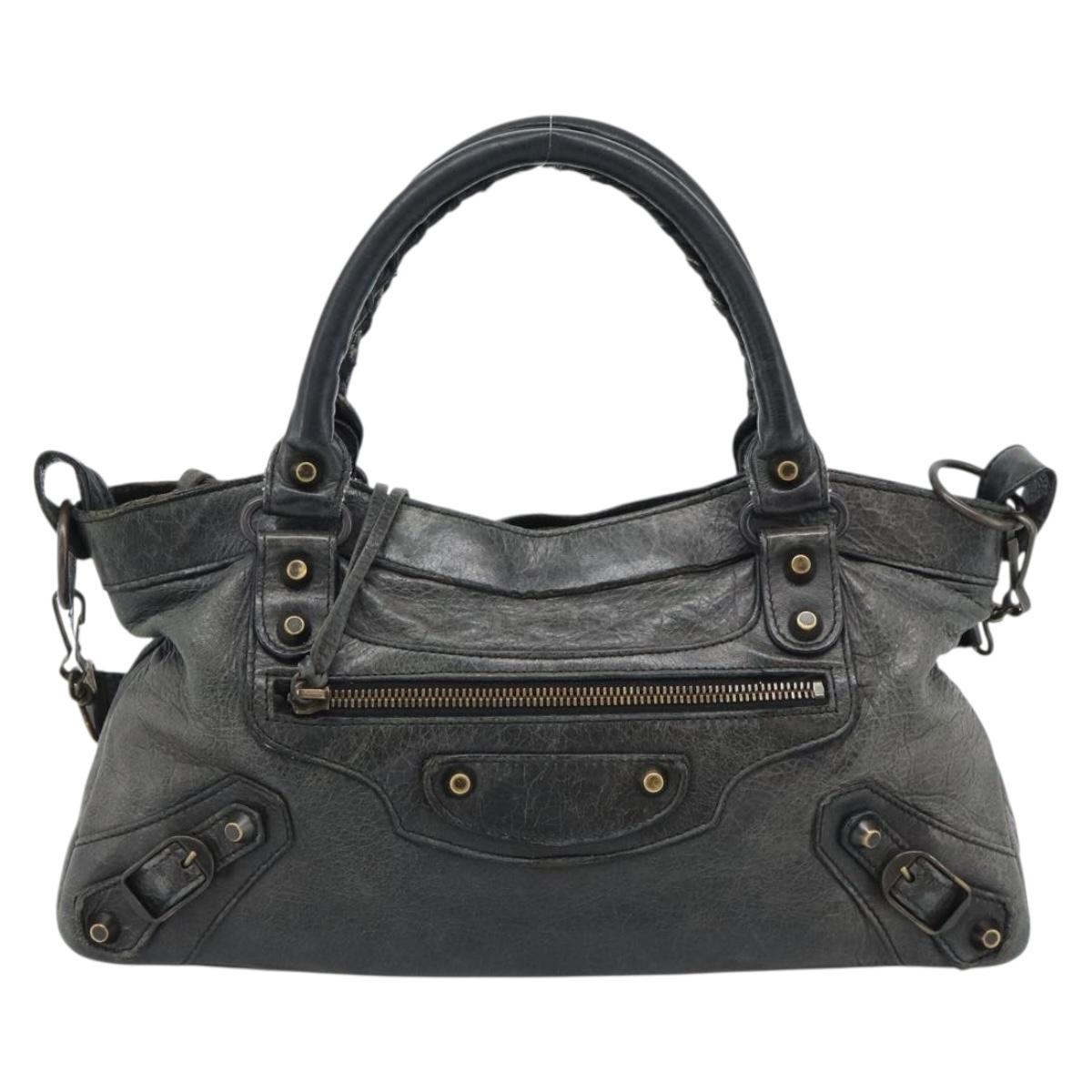 BALENCIAGA The First Hand Bag Leather 2way Gray 103208 Auth 185804A