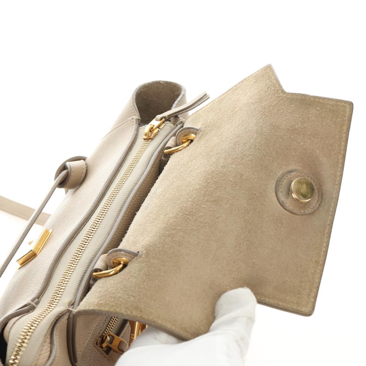 CELINE Belt Bag Micro Hand Bag Leather 2way Beige Gold Auth 185805M