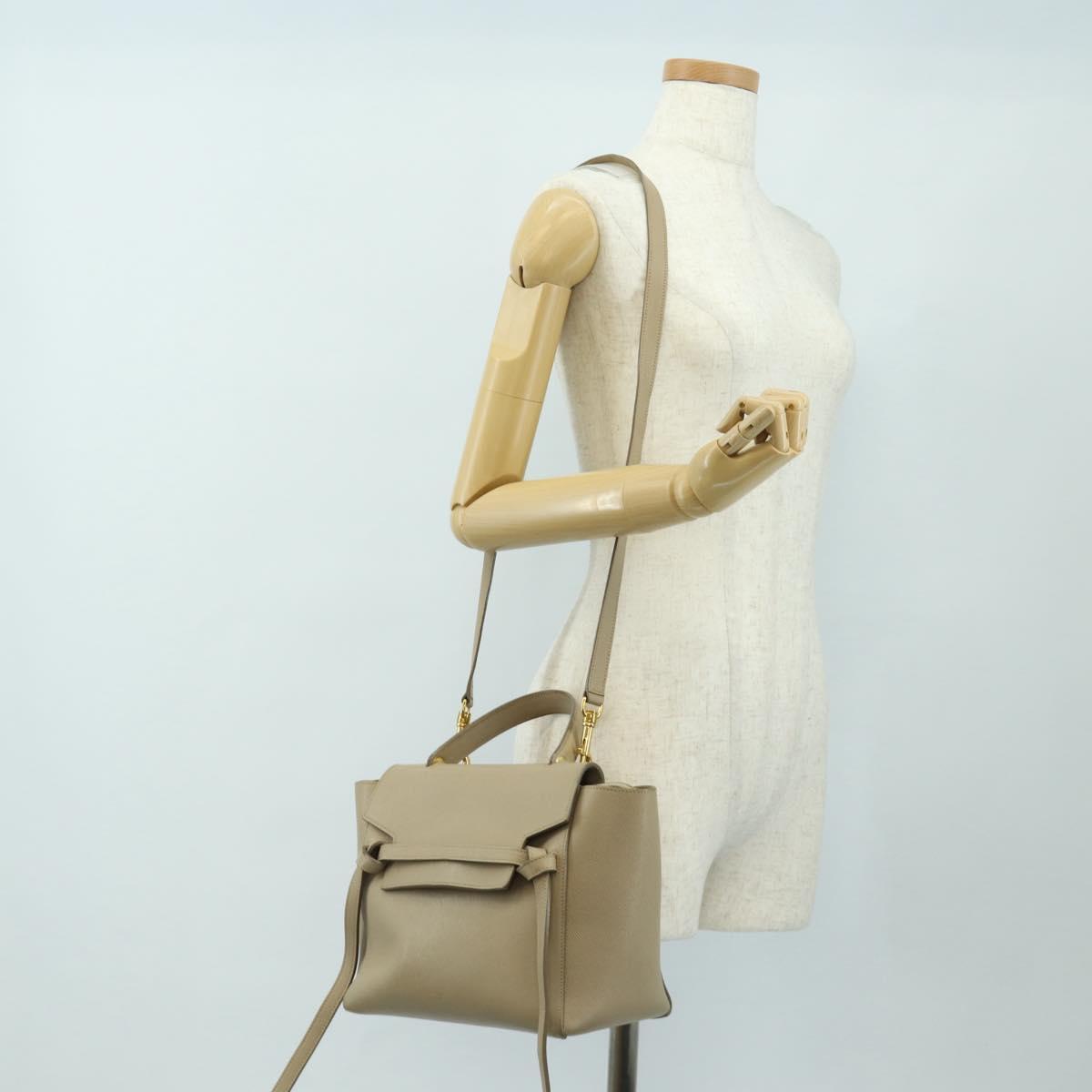 CELINE Belt Bag Micro Hand Bag Leather 2way Beige Gold Auth 185805M