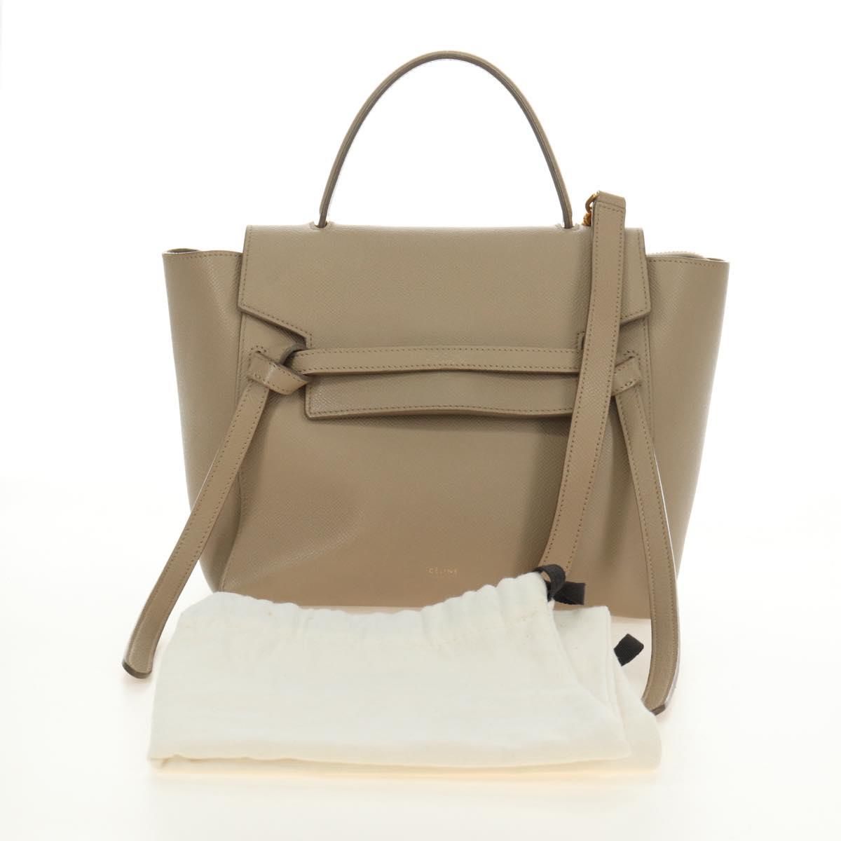 CELINE Belt Bag Micro Hand Bag Leather 2way Beige Gold Auth 185805M