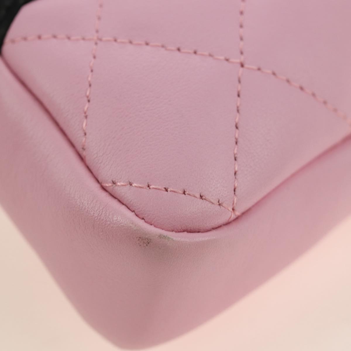 CHANEL Matelasse Cambon Line Shoulder Bag Leather Pink Silver CC Auth 185807SAM