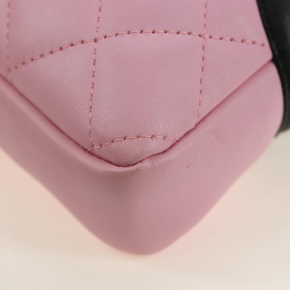 CHANEL Matelasse Cambon Line Shoulder Bag Leather Pink Silver CC Auth 185807SAM