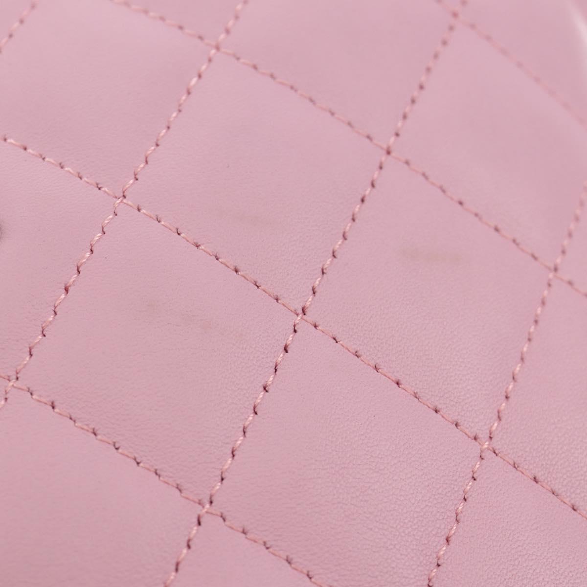 CHANEL Matelasse Cambon Line Shoulder Bag Leather Pink Silver CC Auth 185807SAM