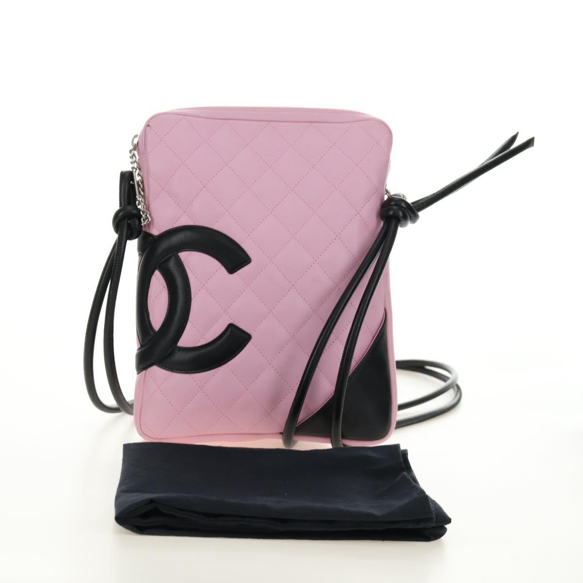 CHANEL Matelasse Cambon Line Shoulder Bag Leather Pink Silver CC Auth 185807SAM
