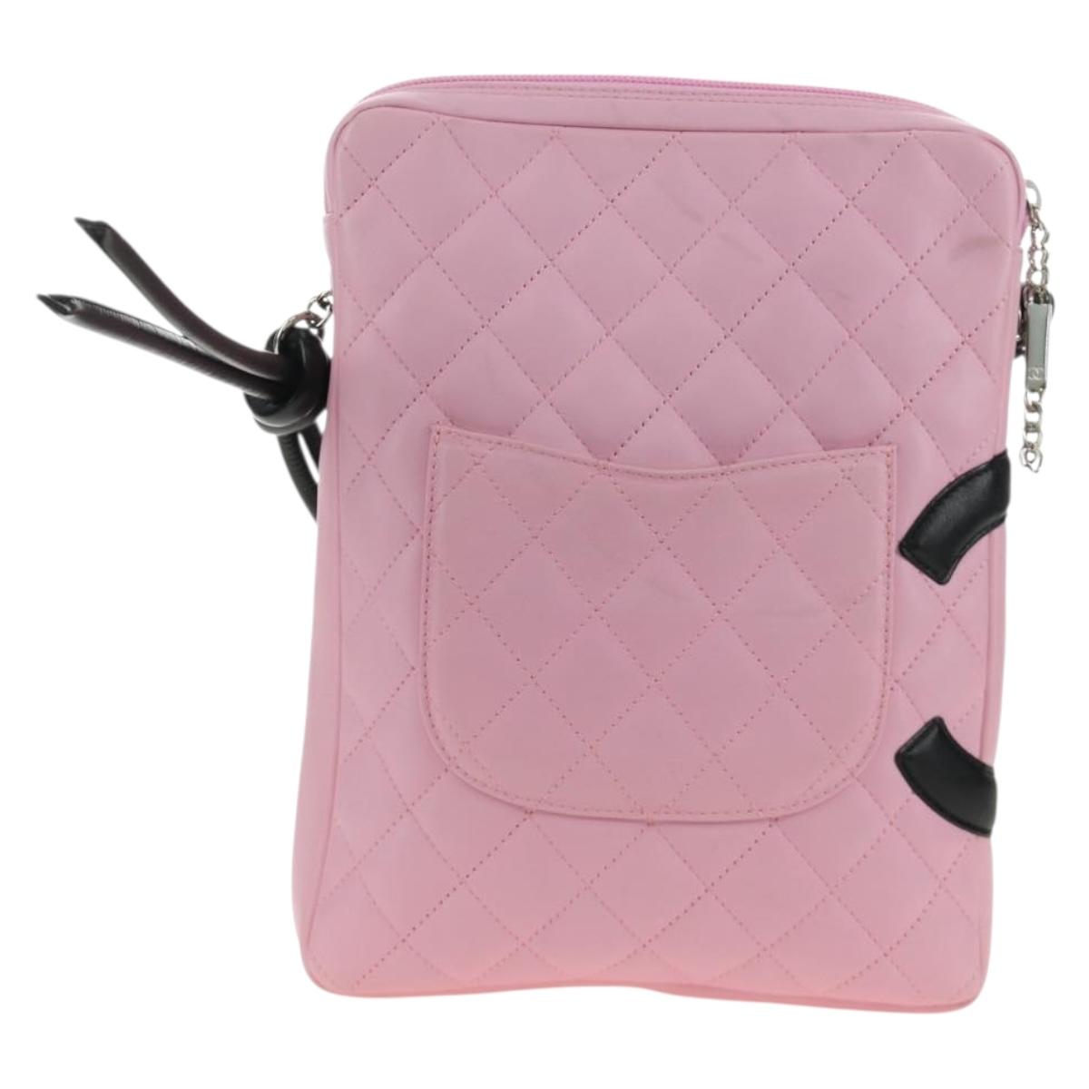 CHANEL Matelasse Cambon Line Shoulder Bag Leather Pink Silver CC Auth 185807SAM
