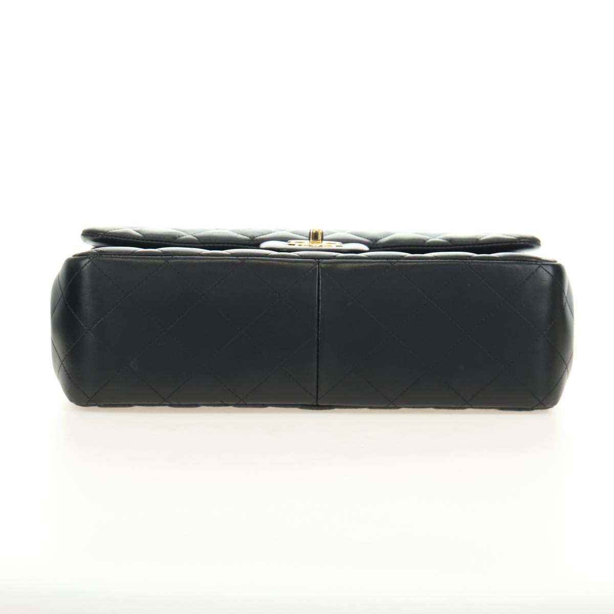 CHANEL Matelasse 30 Chain Double Flap Bag Lamb Skin Gold Black CC Auth 185808SM