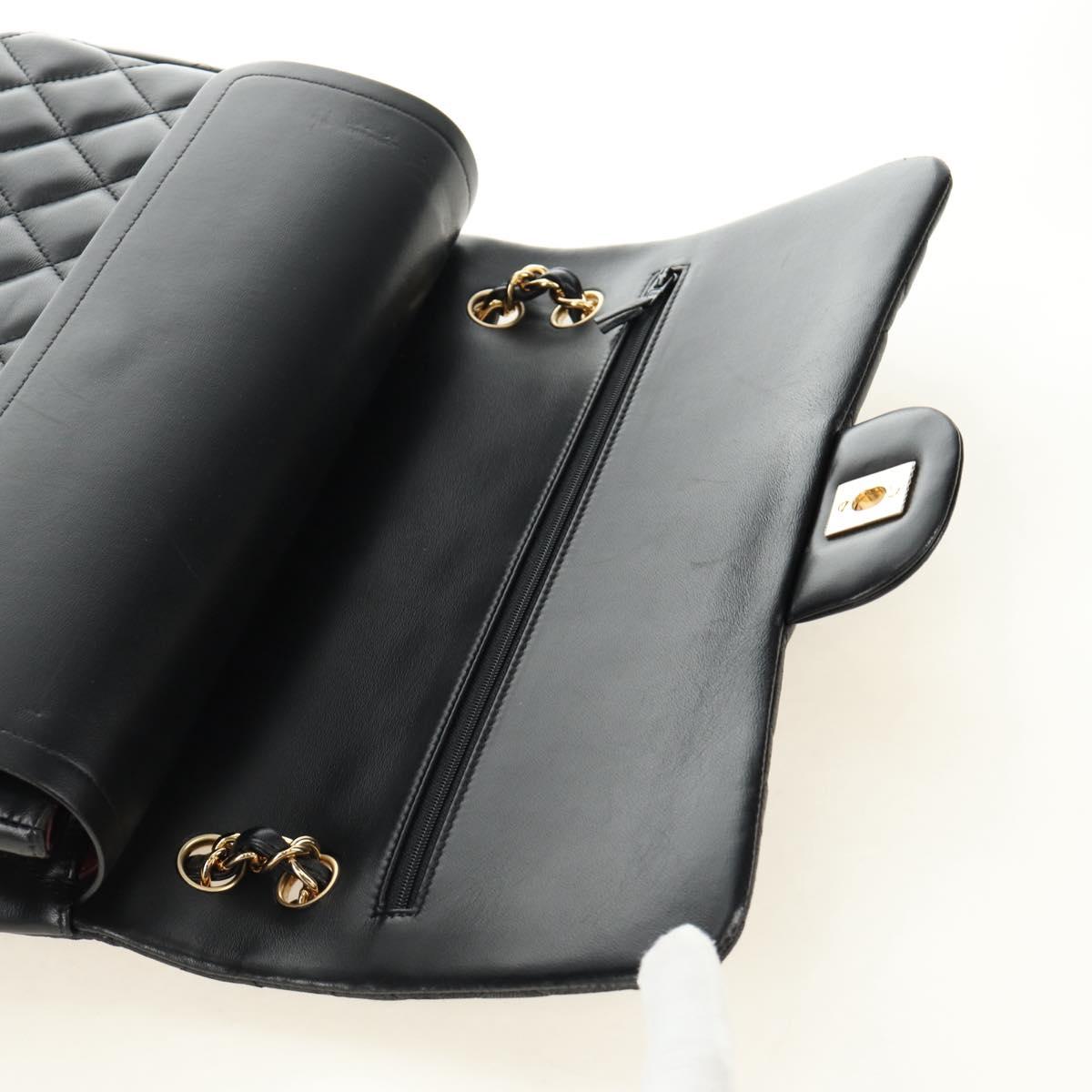 CHANEL Matelasse 30 Chain Double Flap Bag Lamb Skin Gold Black CC Auth 185808SM