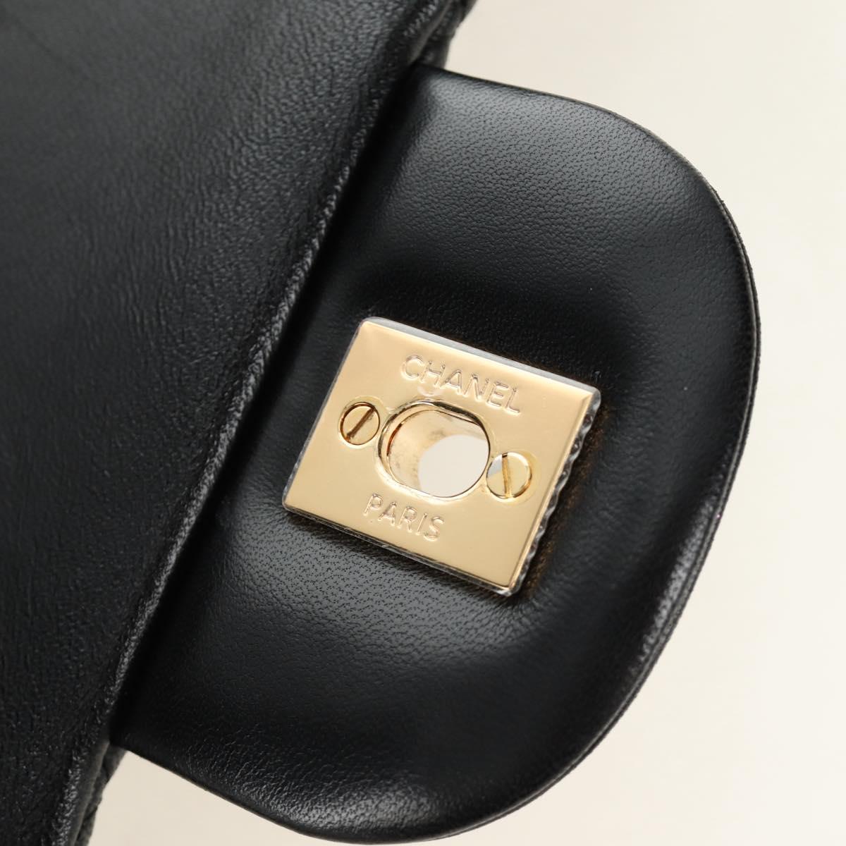 CHANEL Matelasse 30 Chain Double Flap Bag Lamb Skin Gold Black CC Auth 185808SM