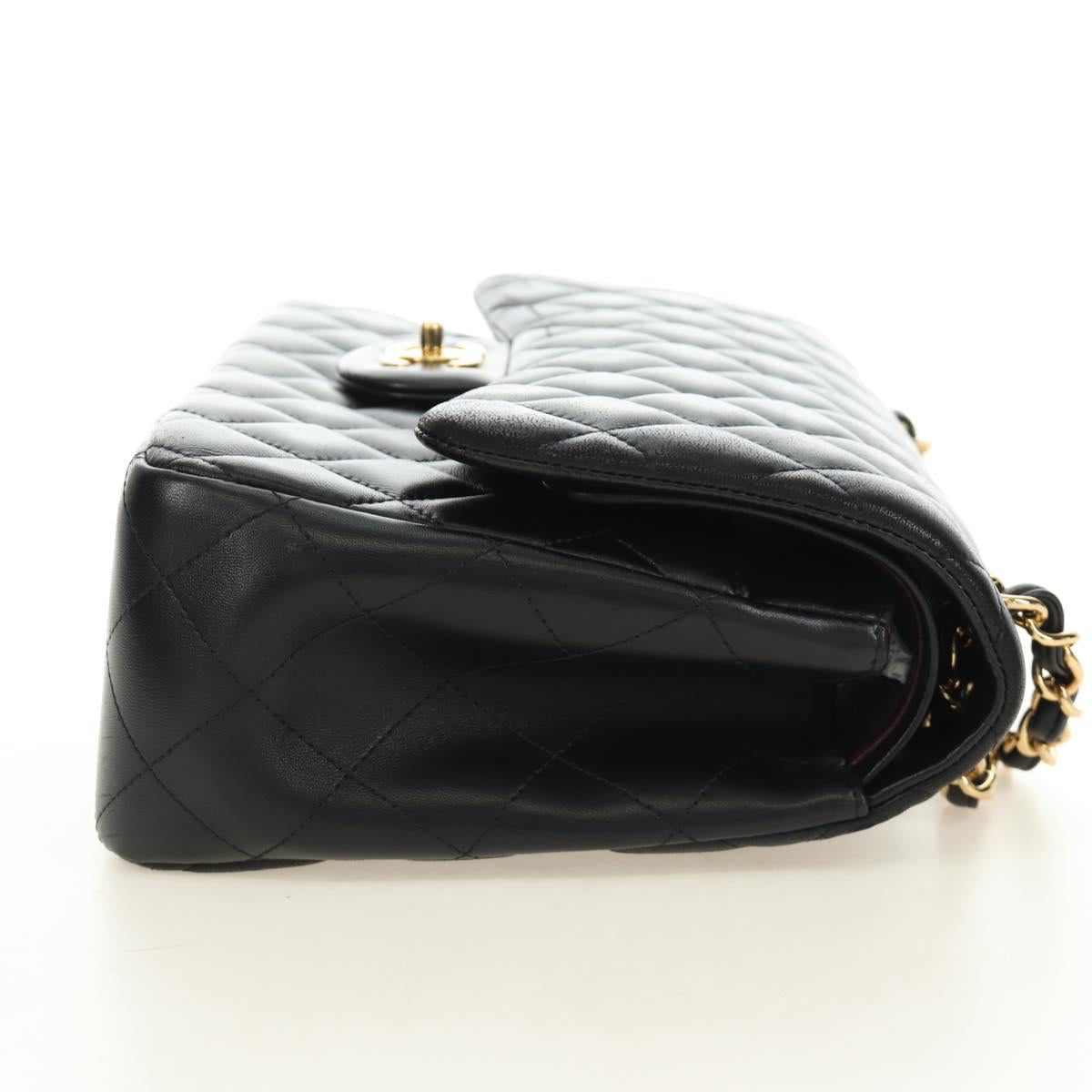 CHANEL Matelasse 30 Chain Double Flap Bag Lamb Skin Gold Black CC Auth 185808SM