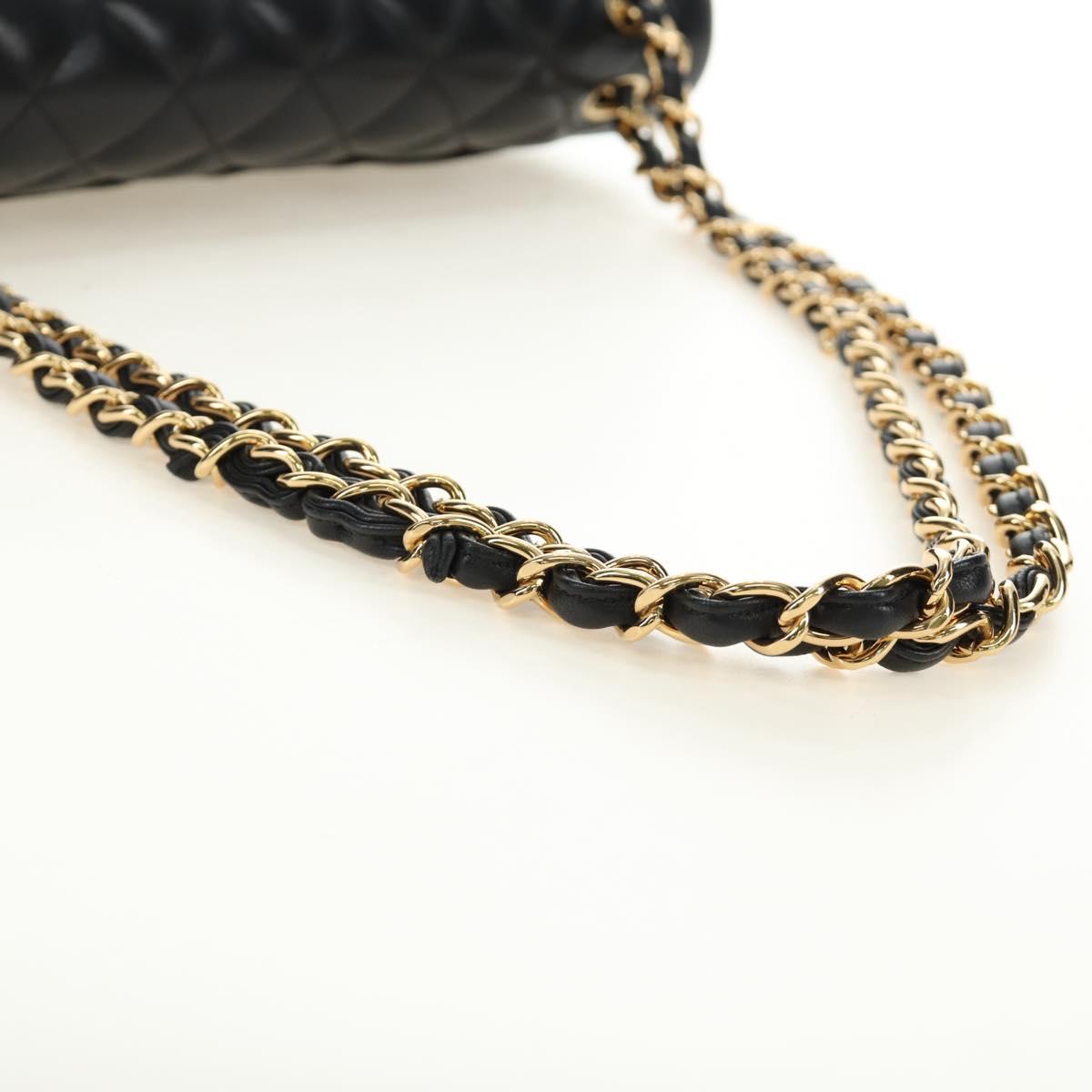 CHANEL Matelasse 30 Chain Double Flap Bag Lamb Skin Gold Black CC Auth 185808SM