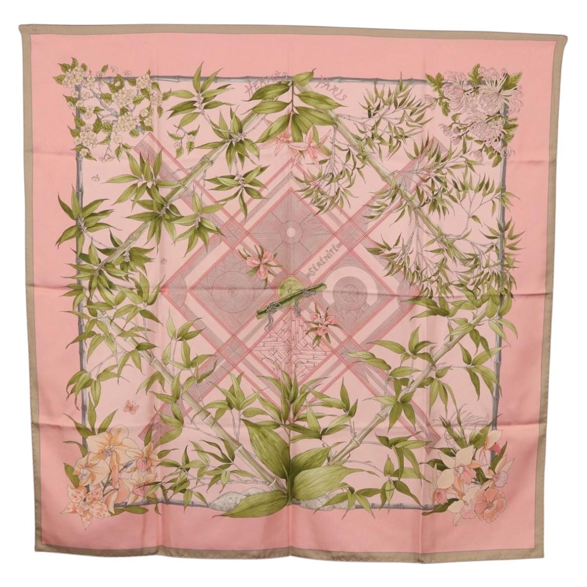 HERMES Carre 90 Scarf ""SERENITE"" Silk Pink Auth 185810
