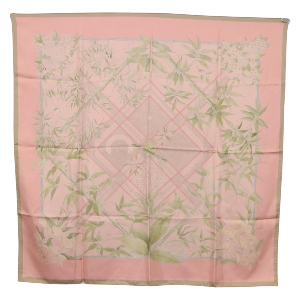 HERMES Carre 90 Scarf ""SERENITE"" Silk Pink Auth 185810