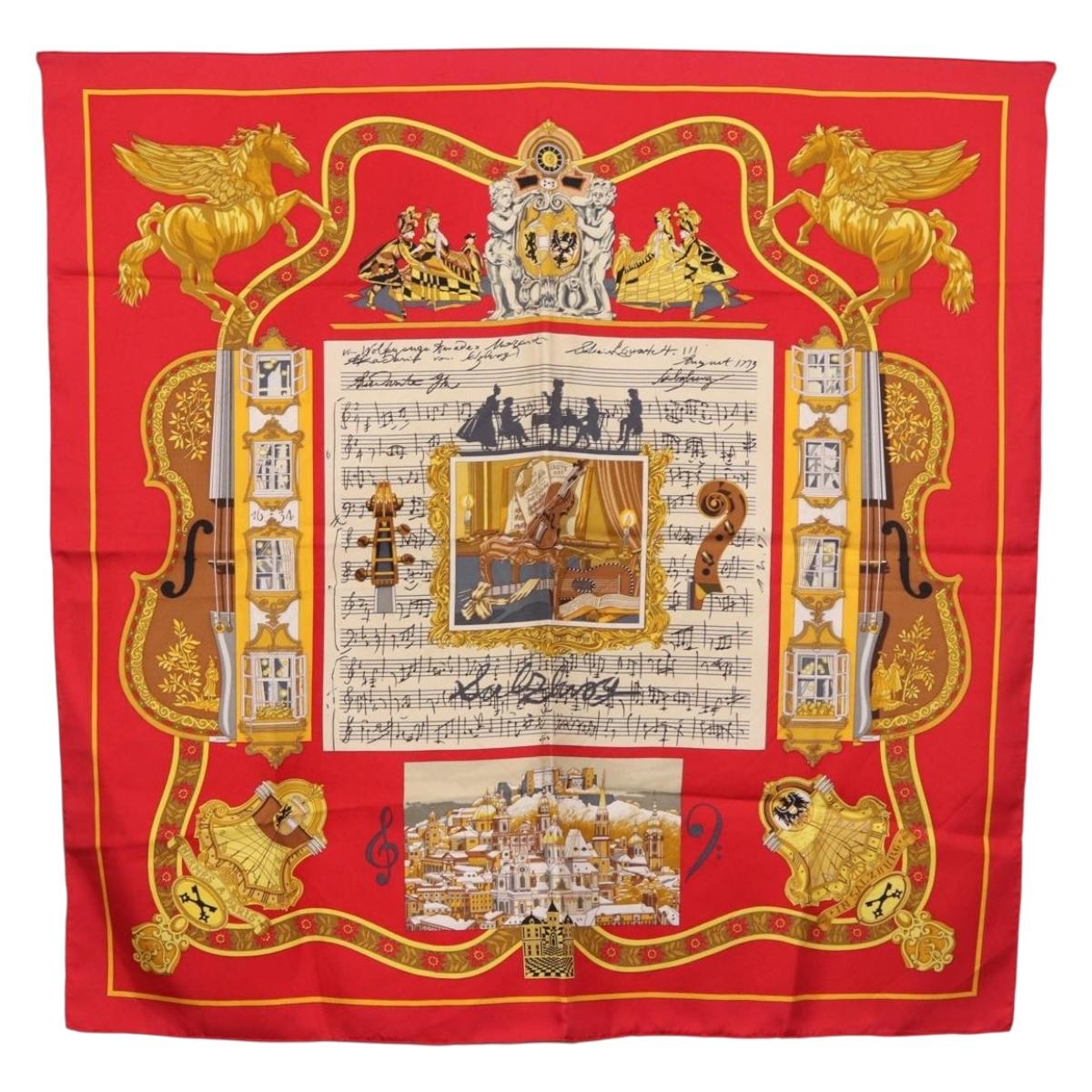 HERMES Carre 90 Scarf ""IN SALZBURG"" Silk Red Auth 185811