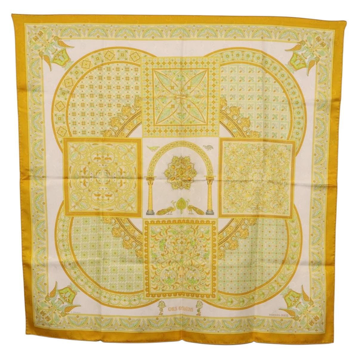 HERMES Carre 90 Scarf ""CIELS BYZANTINS"" Silk Yellow Auth 185812
