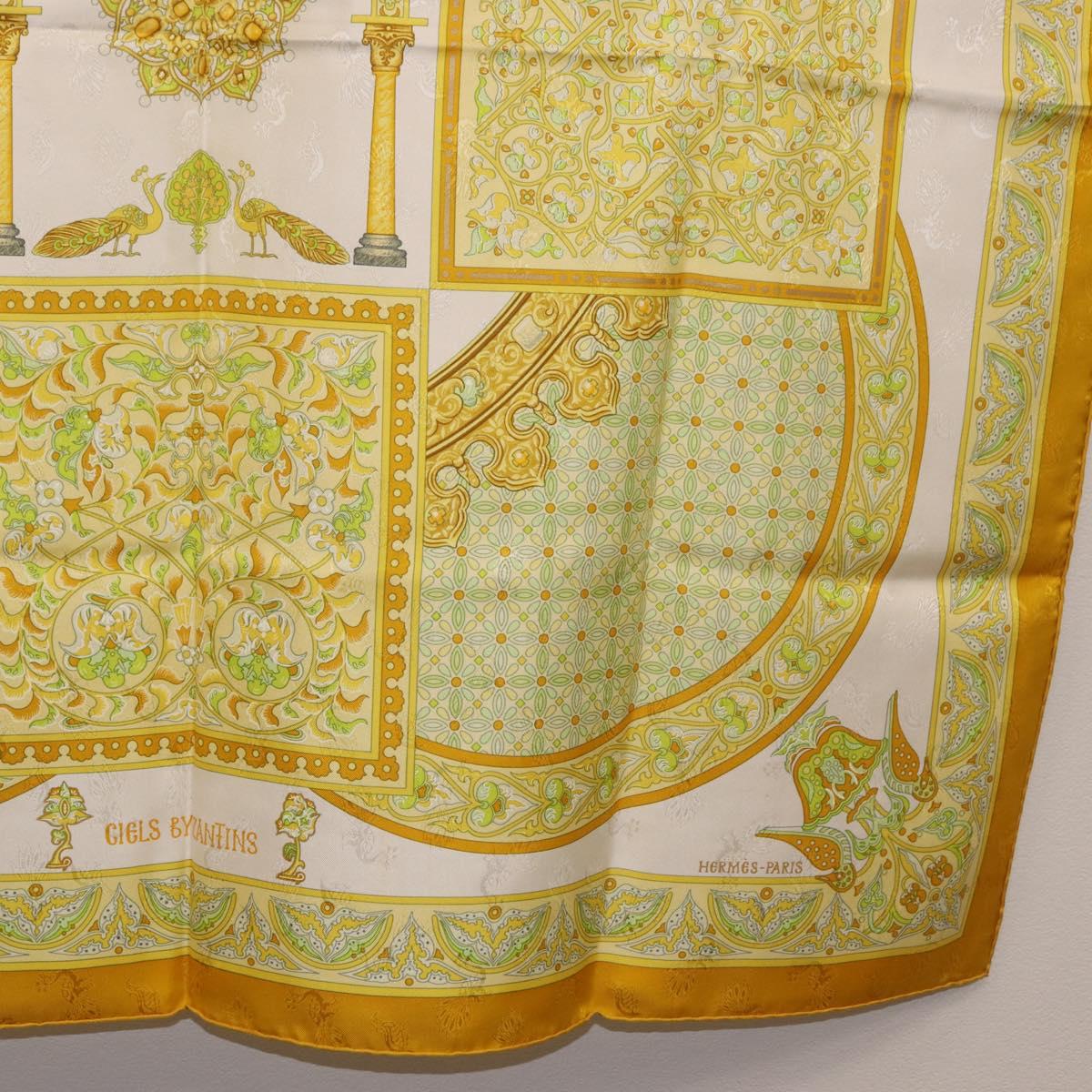 HERMES Carre 90 Scarf ""CIELS BYZANTINS"" Silk Yellow Auth 185812