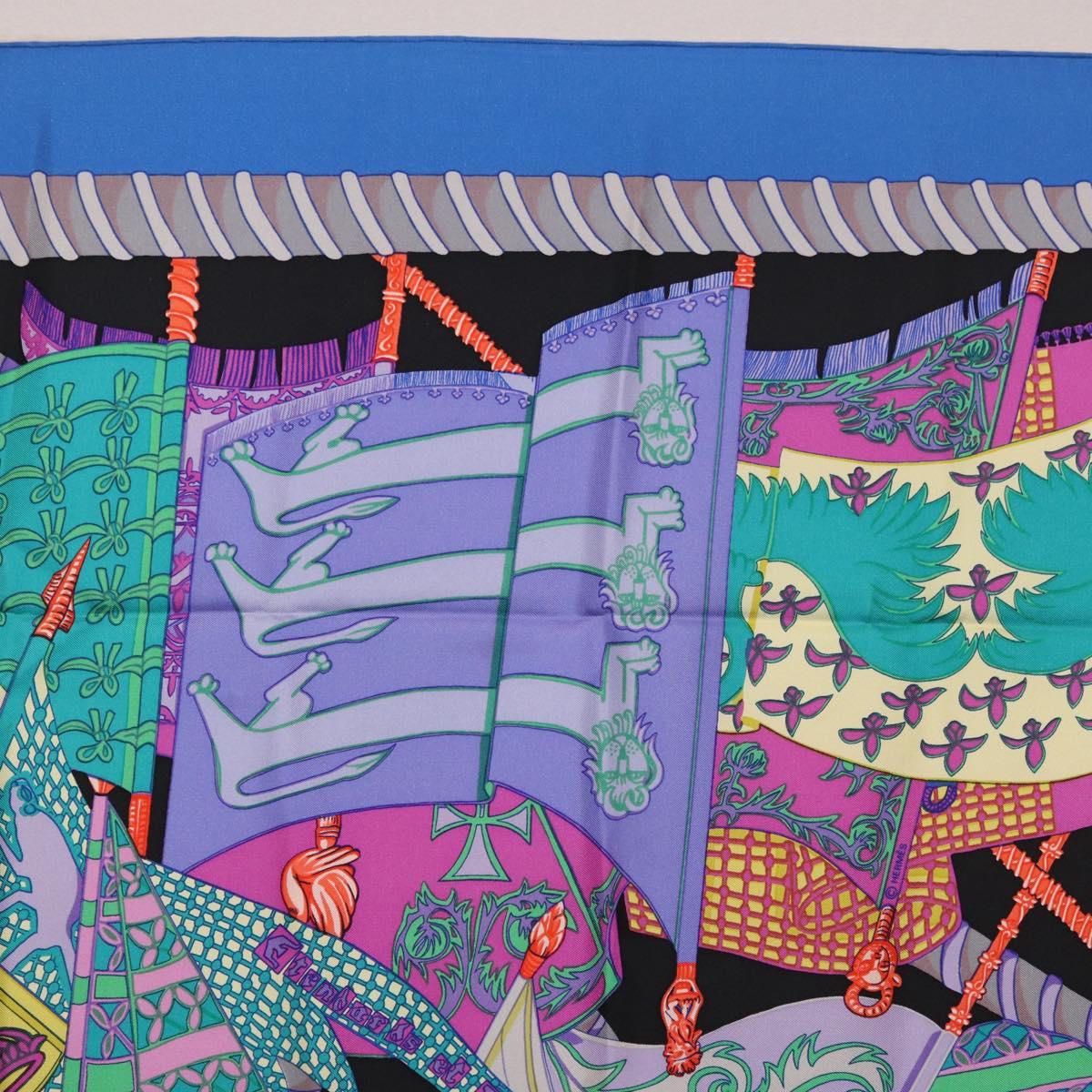 HERMES Carre 90 Scarf ""Etendards et Bonnieres"" Silk Purple Auth 185813M