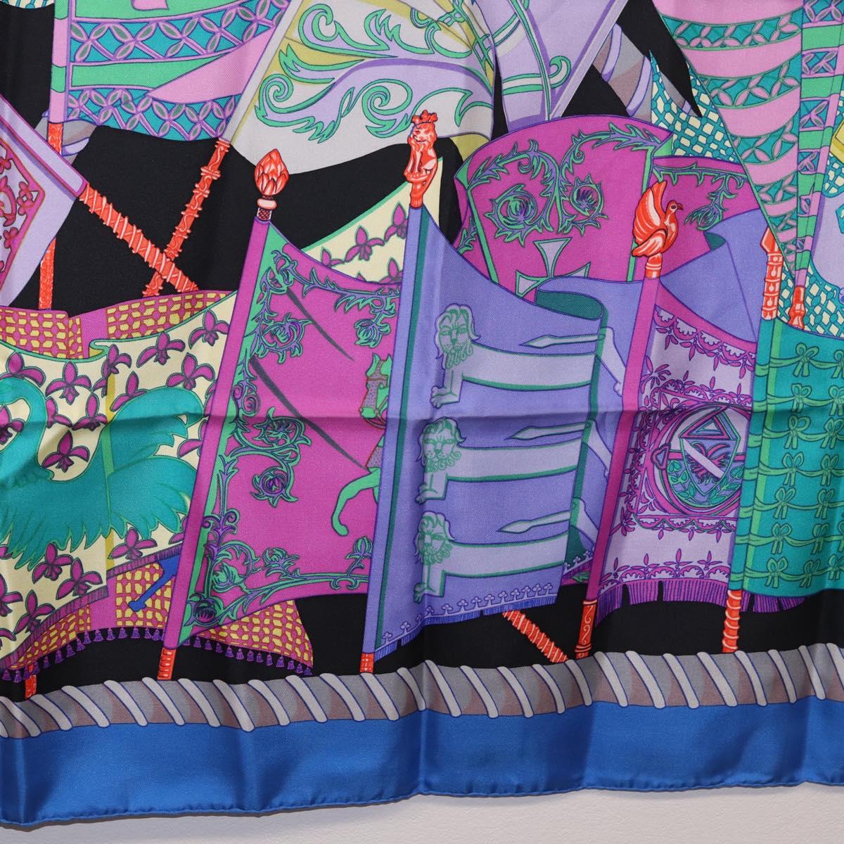 HERMES Carre 90 Scarf ""Etendards et Bonnieres"" Silk Purple Auth 185813M