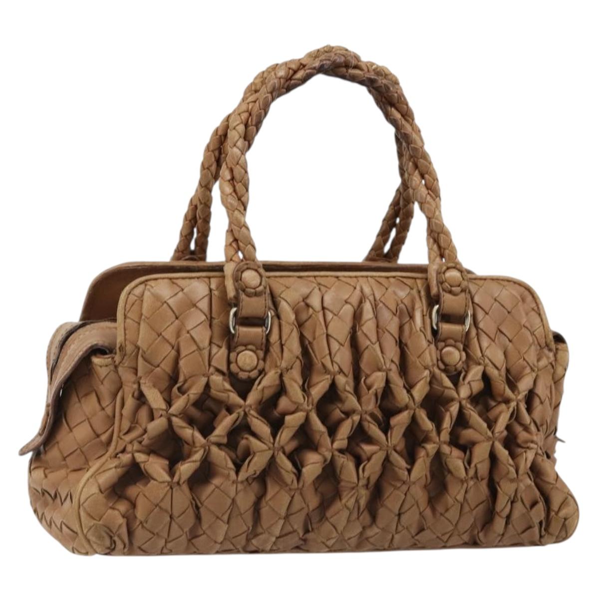 BOTTEGA VENETA INTRECCIATO Hand Bag Leather Brown Silver Auth 185815A