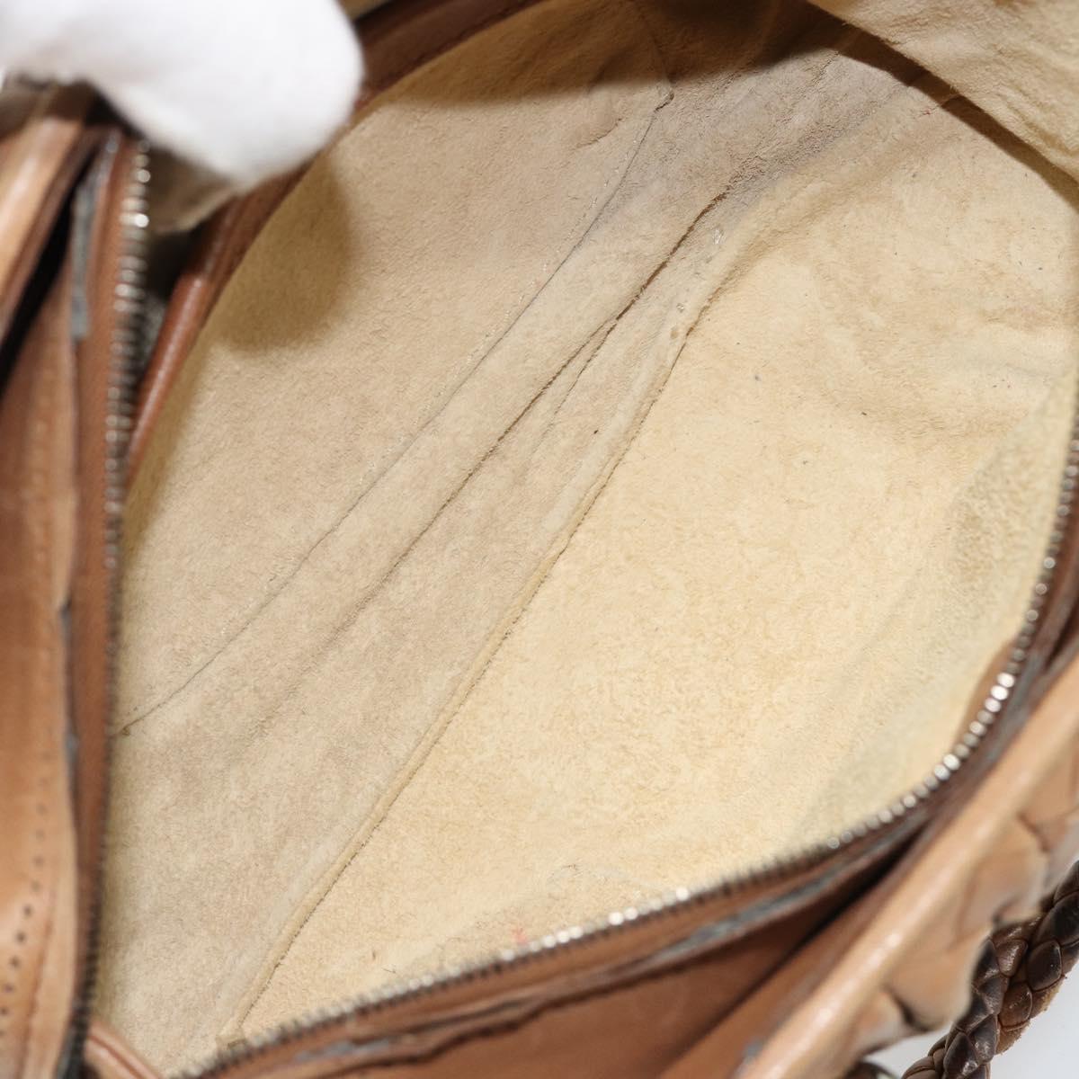 BOTTEGA VENETA INTRECCIATO Hand Bag Leather Brown Silver Auth 185815A