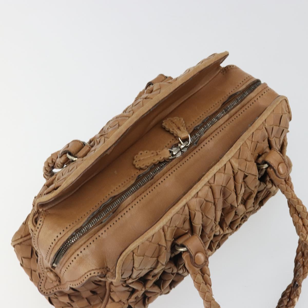 BOTTEGA VENETA INTRECCIATO Hand Bag Leather Brown Silver Auth 185815A