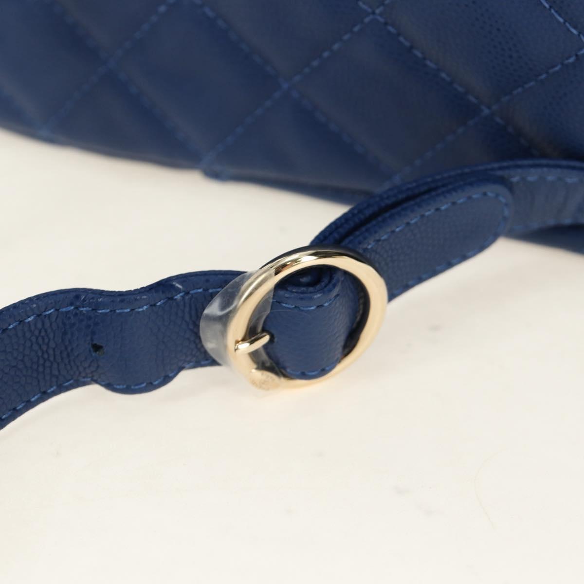 CHANEL Matelasse Chain Backpack Caviar Skin Blue Gold CC Auth 185816SM