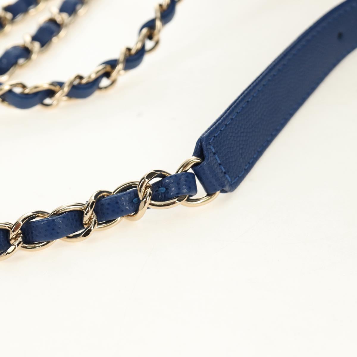CHANEL Matelasse Chain Backpack Caviar Skin Blue Gold CC Auth 185816SM