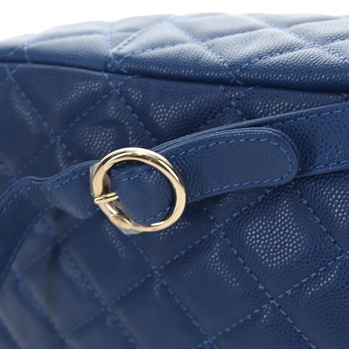 CHANEL Matelasse Chain Backpack Caviar Skin Blue Gold CC Auth 185816SM